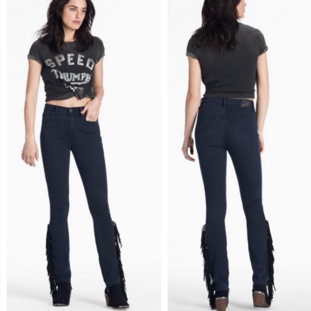 Lucky Brand Jeans Size 4 27 Black Bridgette Skinny Western Fringe Raw Hem Denim